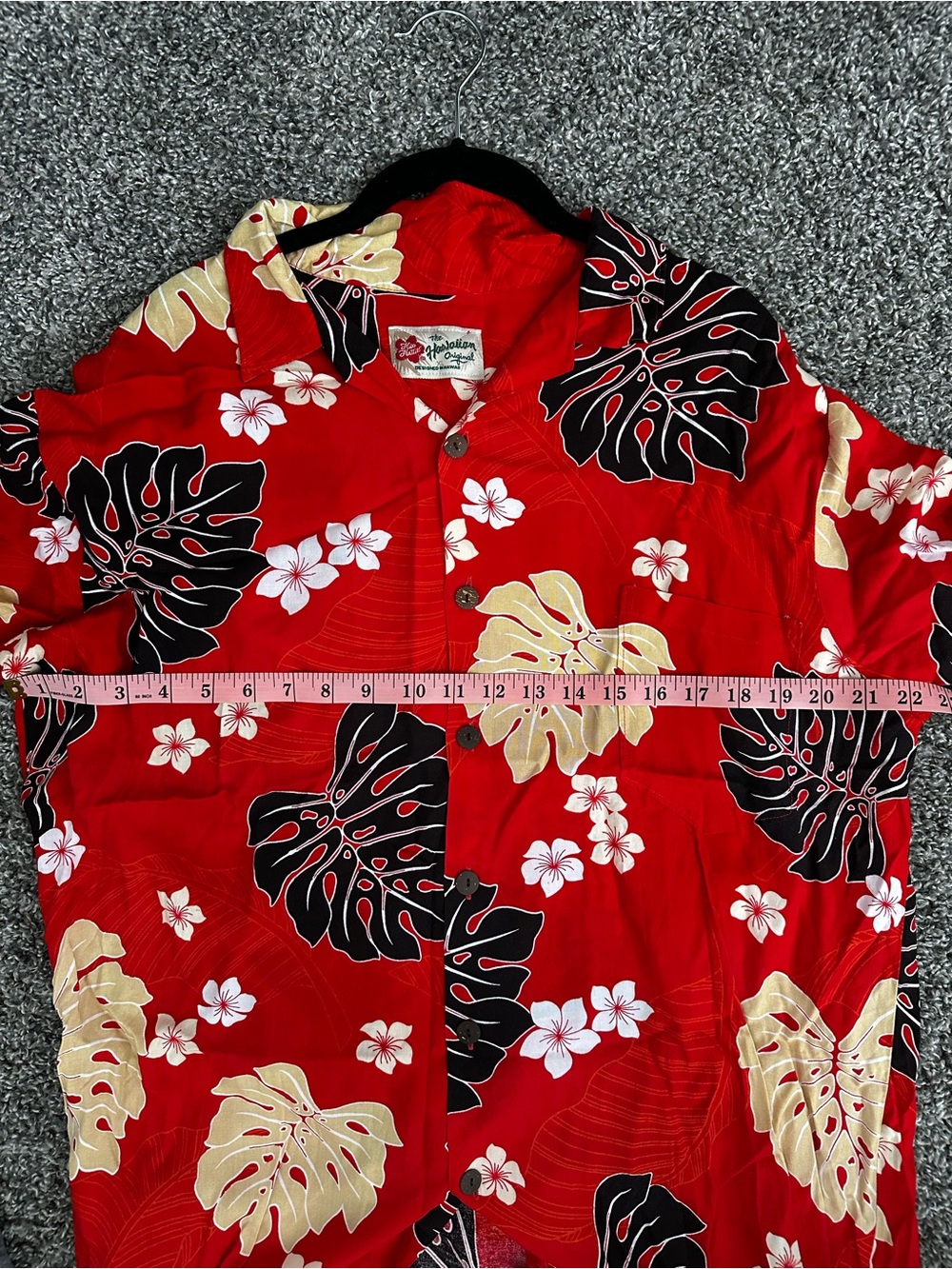 Hilo Hattie Red Hawaiian Shirt with Black and Gold Leaf Print - Picture 6 of 7